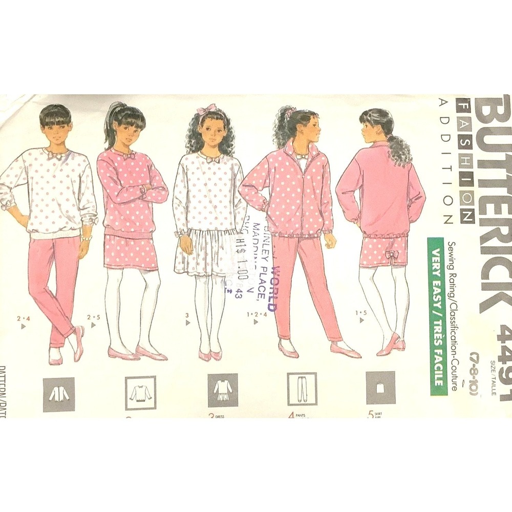 Butterick Sewing Pattern 4491 Child Girl’s Dress Jacket Skirt Pants Size 7-10